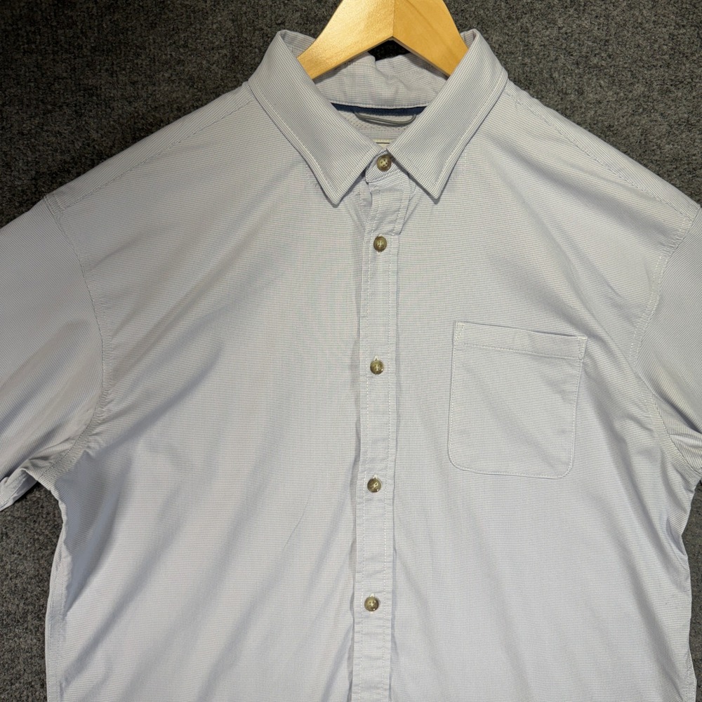 Poncho Regular Fit Button Down Shirt Mens Medium Blue Micro Check Short Sleeve